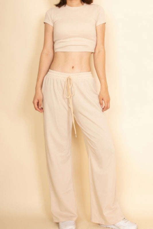 2-Piece Crop Tee & Wide Leg Lounge Pants Set — Lifestyle Shot | Gloravi