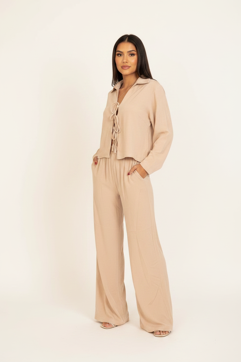 Front Tie Wide-Leg Set — Worn by Model | Gloravi
