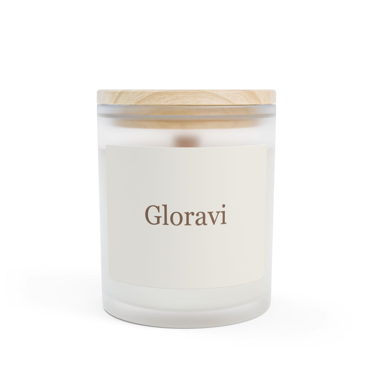 Gloravi frosted glass soy candle with wooden wick — quiet luxury home scent