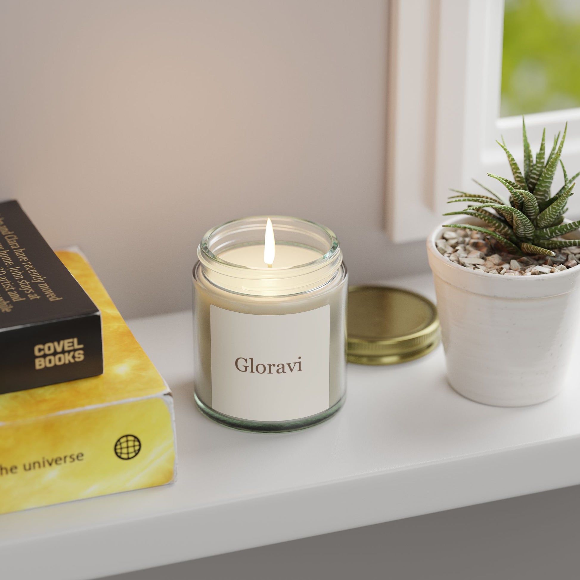 Gloravi Warmth soy candle — coconut apricot wax, glass jar, 4oz