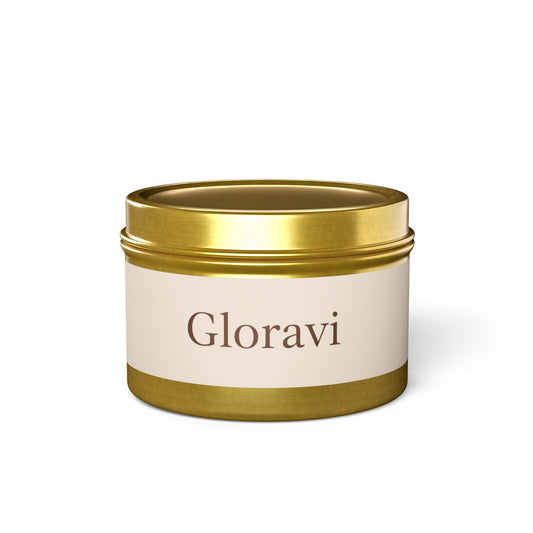 Gloravi Clarity soy tin candle matte black with lid on minimalist desk setup