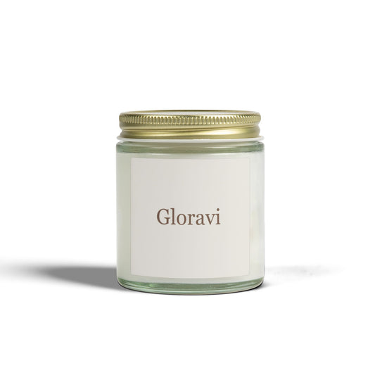 Gloravi Warmth soy candle — coconut apricot wax, glass jar