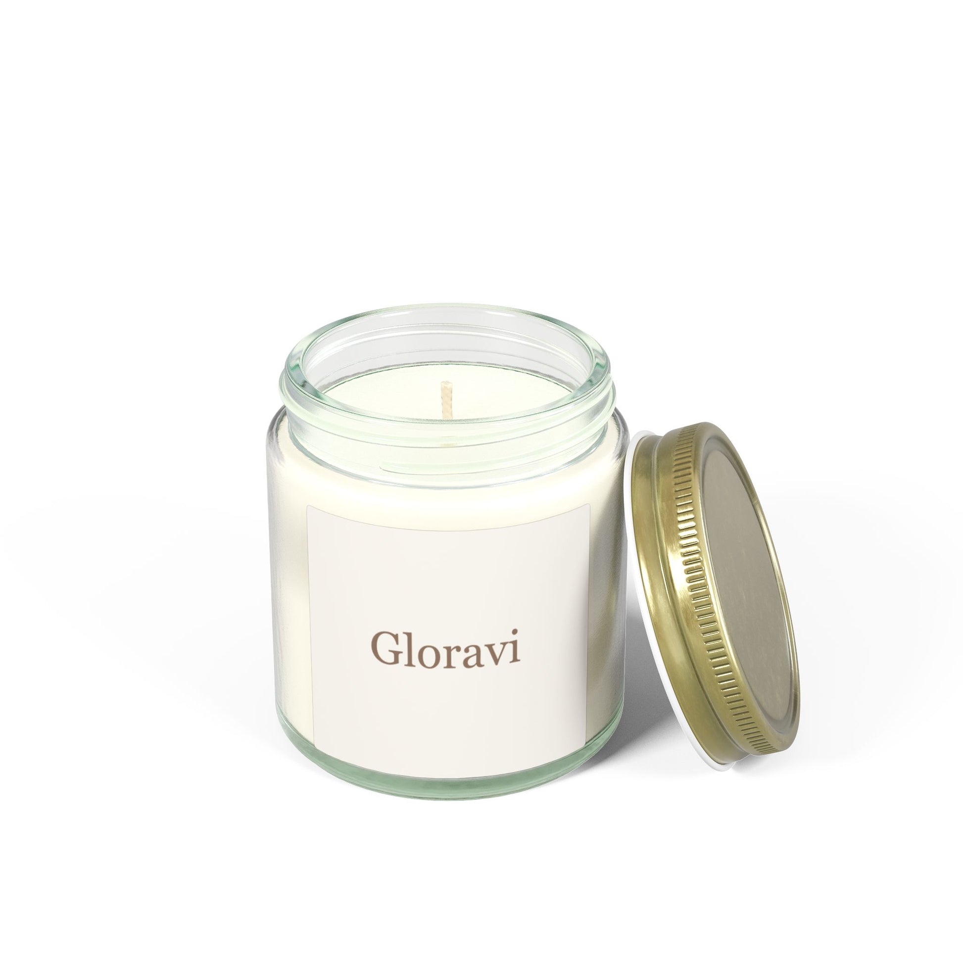 Gloravi Warmth soy candle — coconut apricot wax, glass jar, 4oz