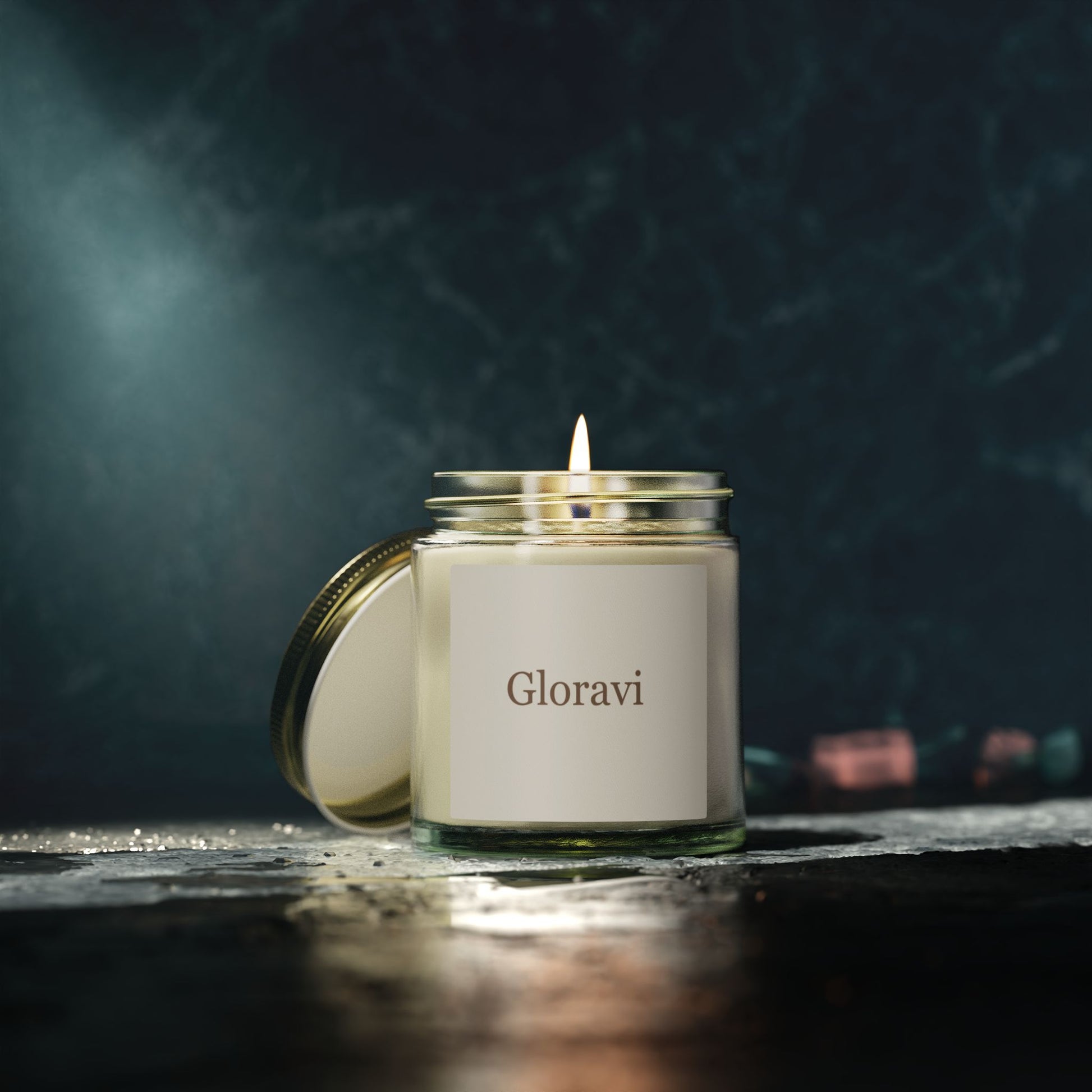 Gloravi Warmth soy candle — coconut apricot wax, glass jar, 4oz