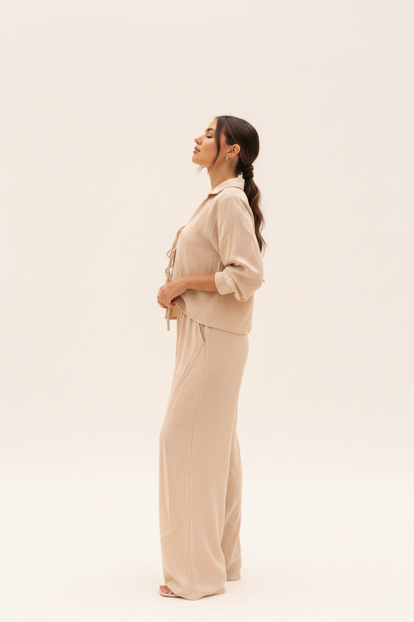 Front Tie Wide-Leg Set — Side View | Gloravi