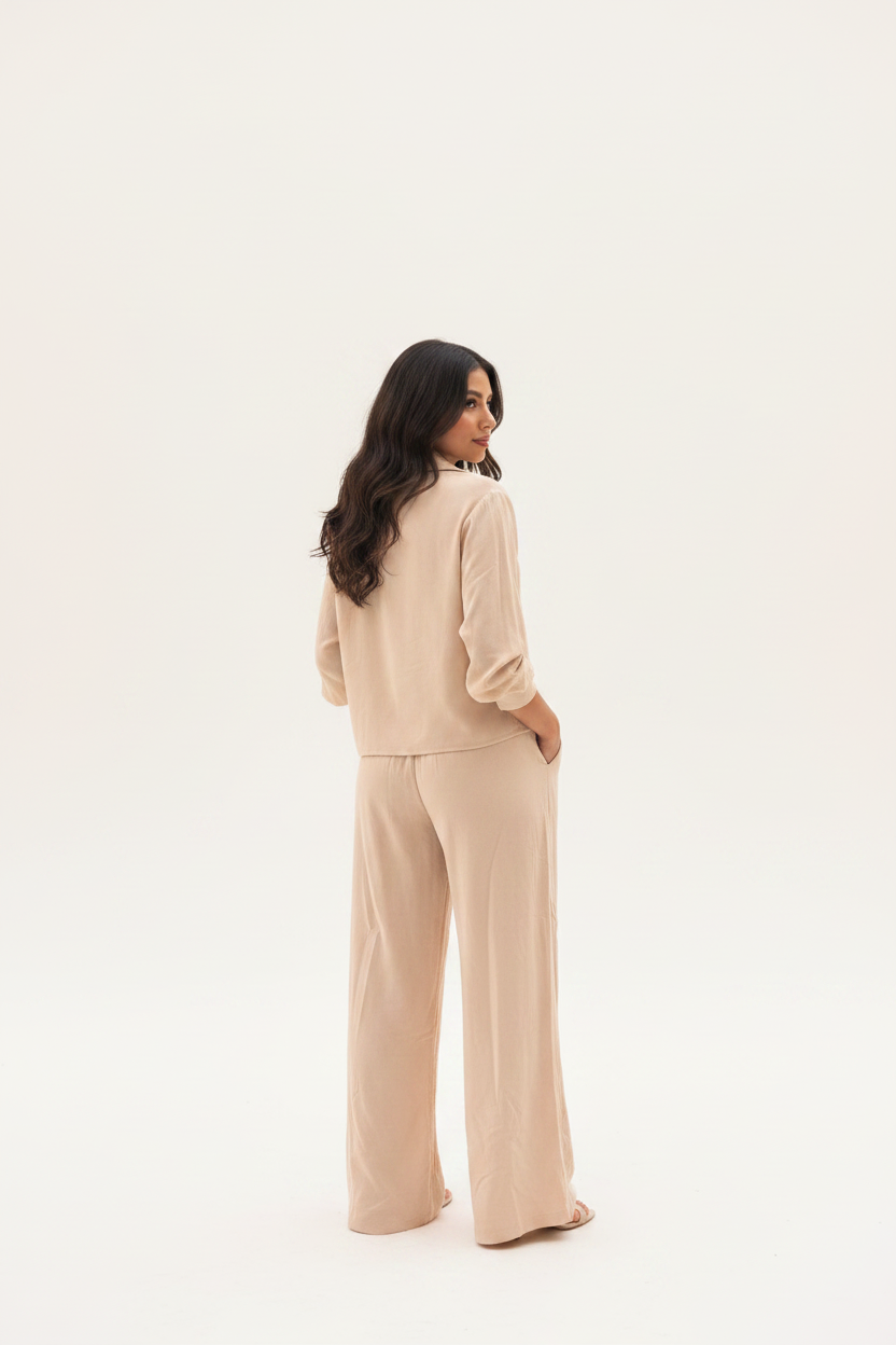 Front Tie Wide-Leg Set — Back View | Gloravi