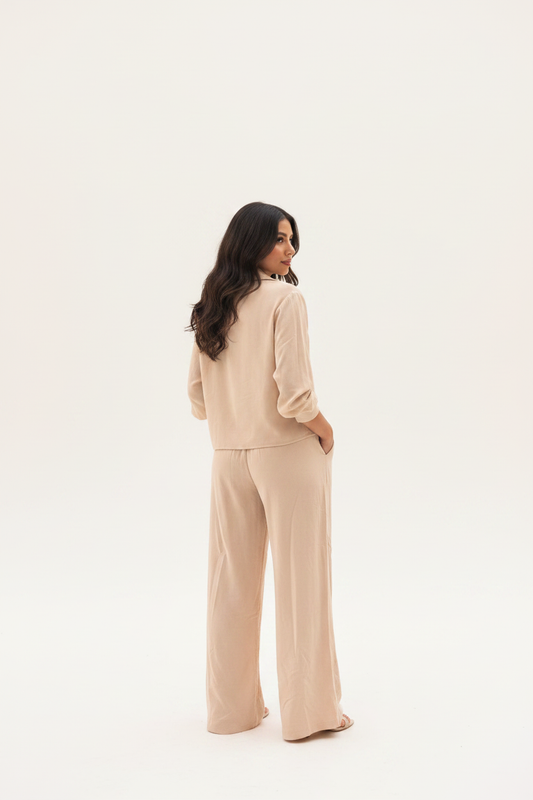 Front Tie Wide-Leg Set — Back View | Gloravi