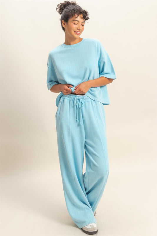 Acid Wash Wide-Leg Pants — Side View | Gloravi