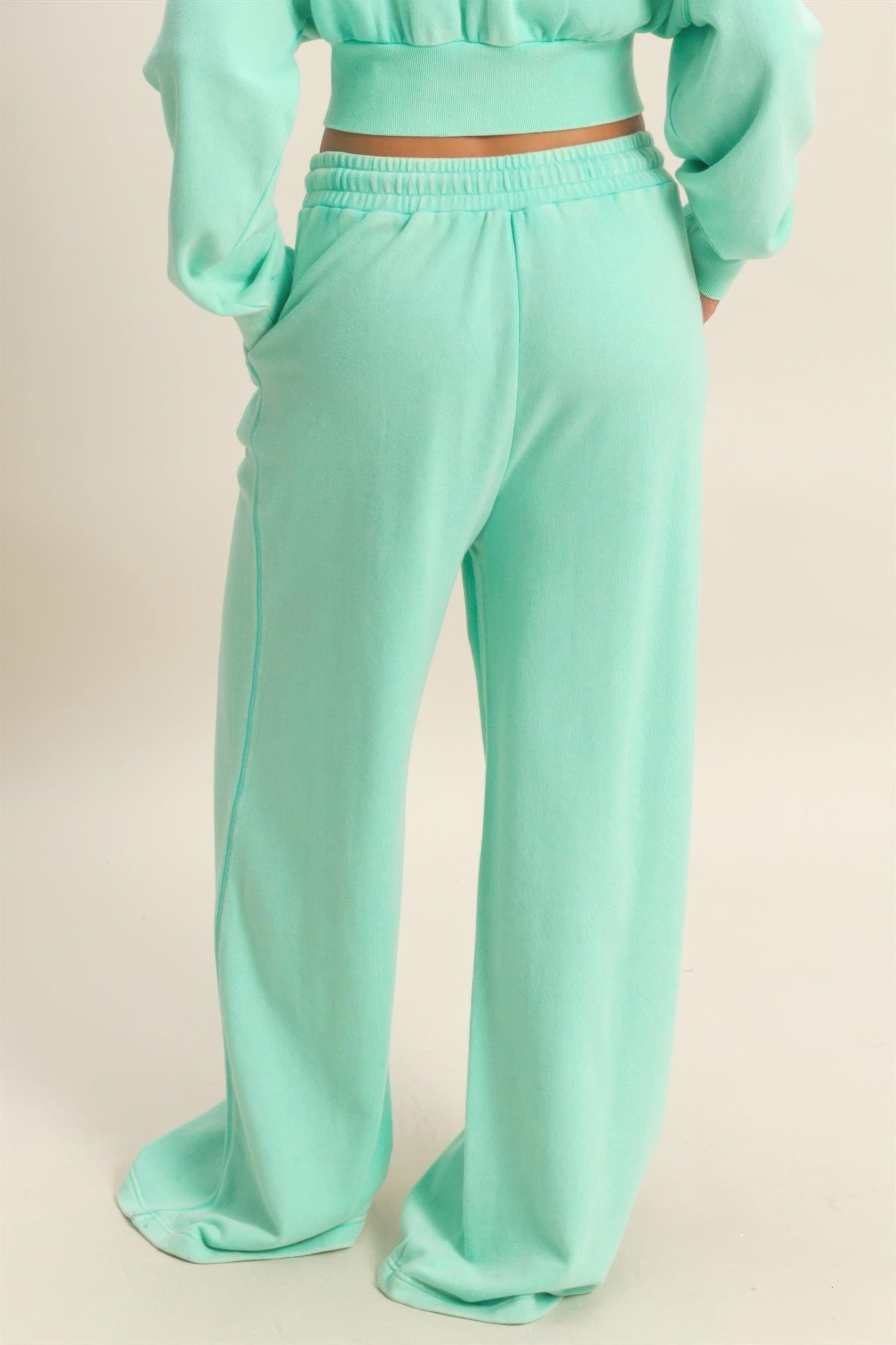 Acid Wash Wide-Leg Pants in Mint — Back View | Gloravi