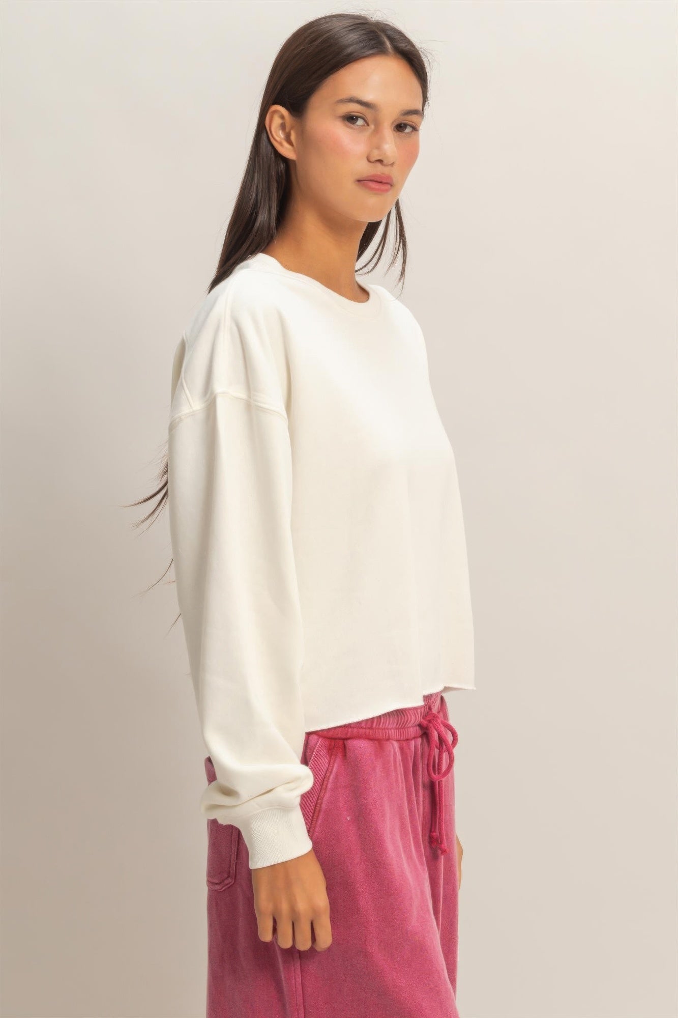 Women's Cropped Mineral Wash Sweatshirt — Side View | Gloravi
