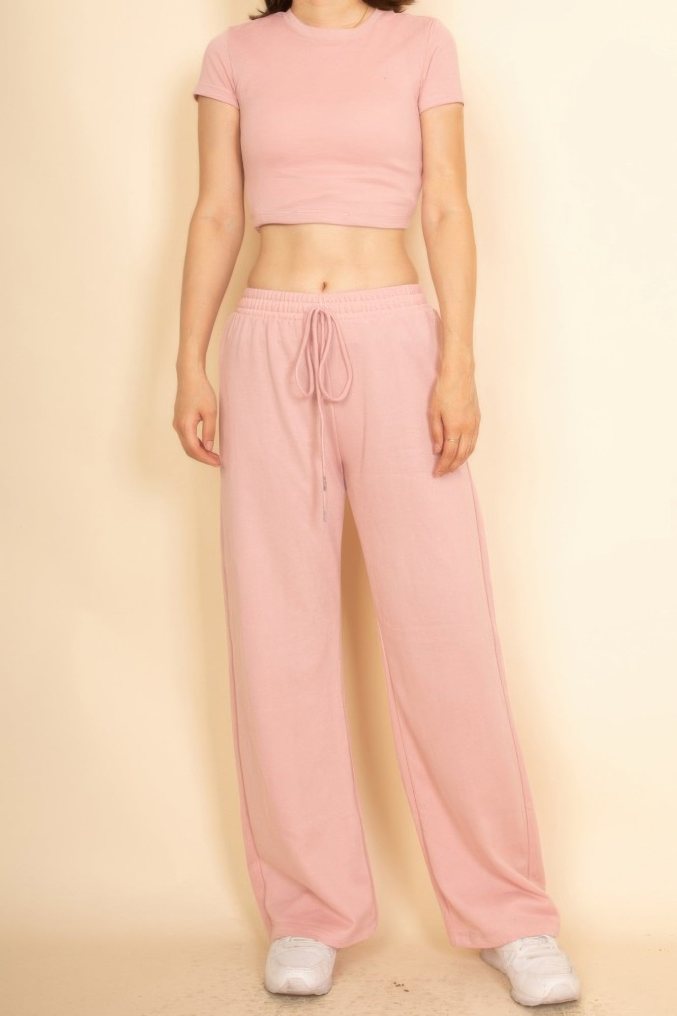 2-Piece Crop Tee & Wide Leg Lounge Pants Set — Front View | Gloravi
