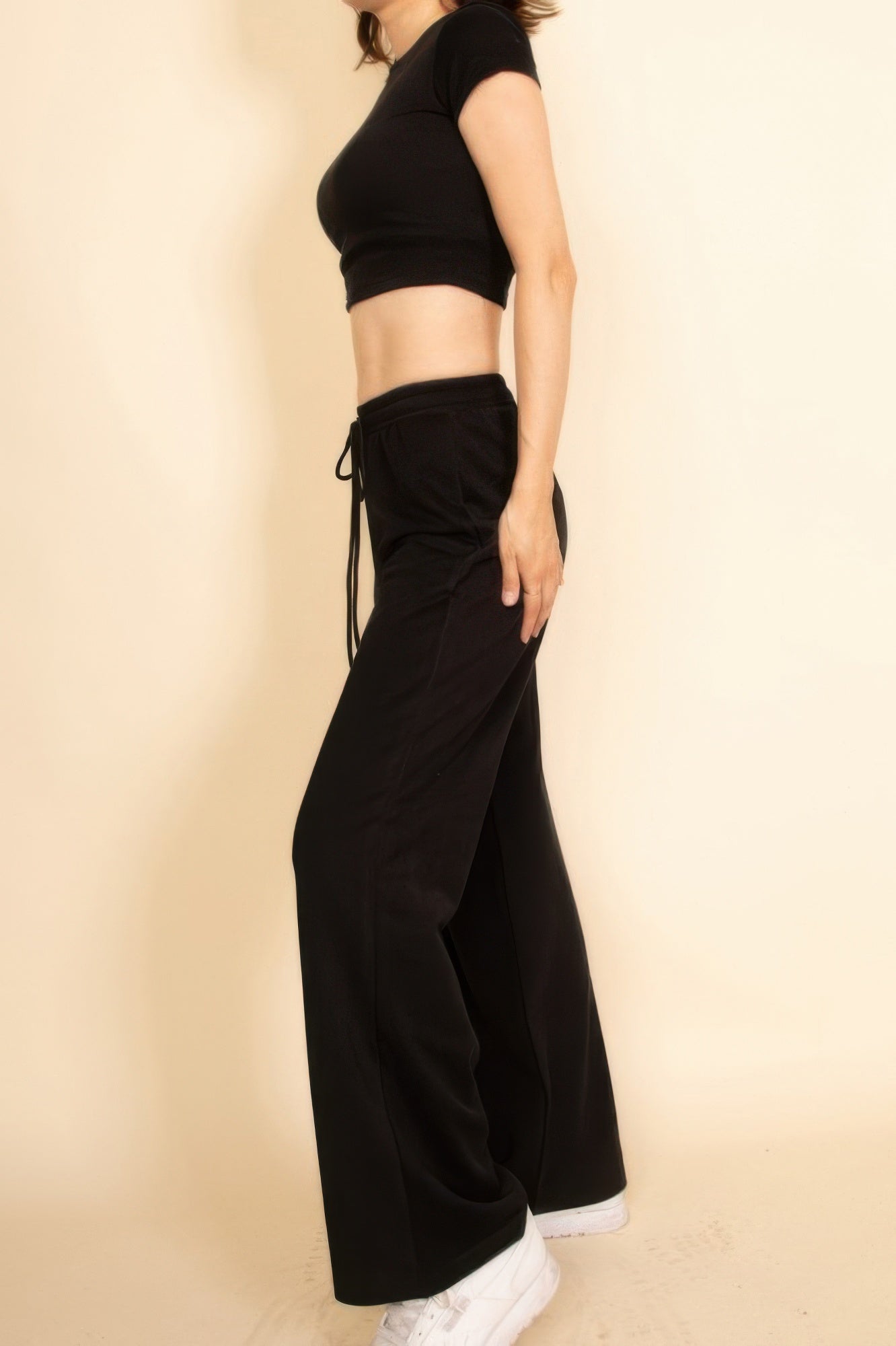 2-Piece Crop Tee & Wide Leg Lounge Pants Set — Model Wearing | Gloravi