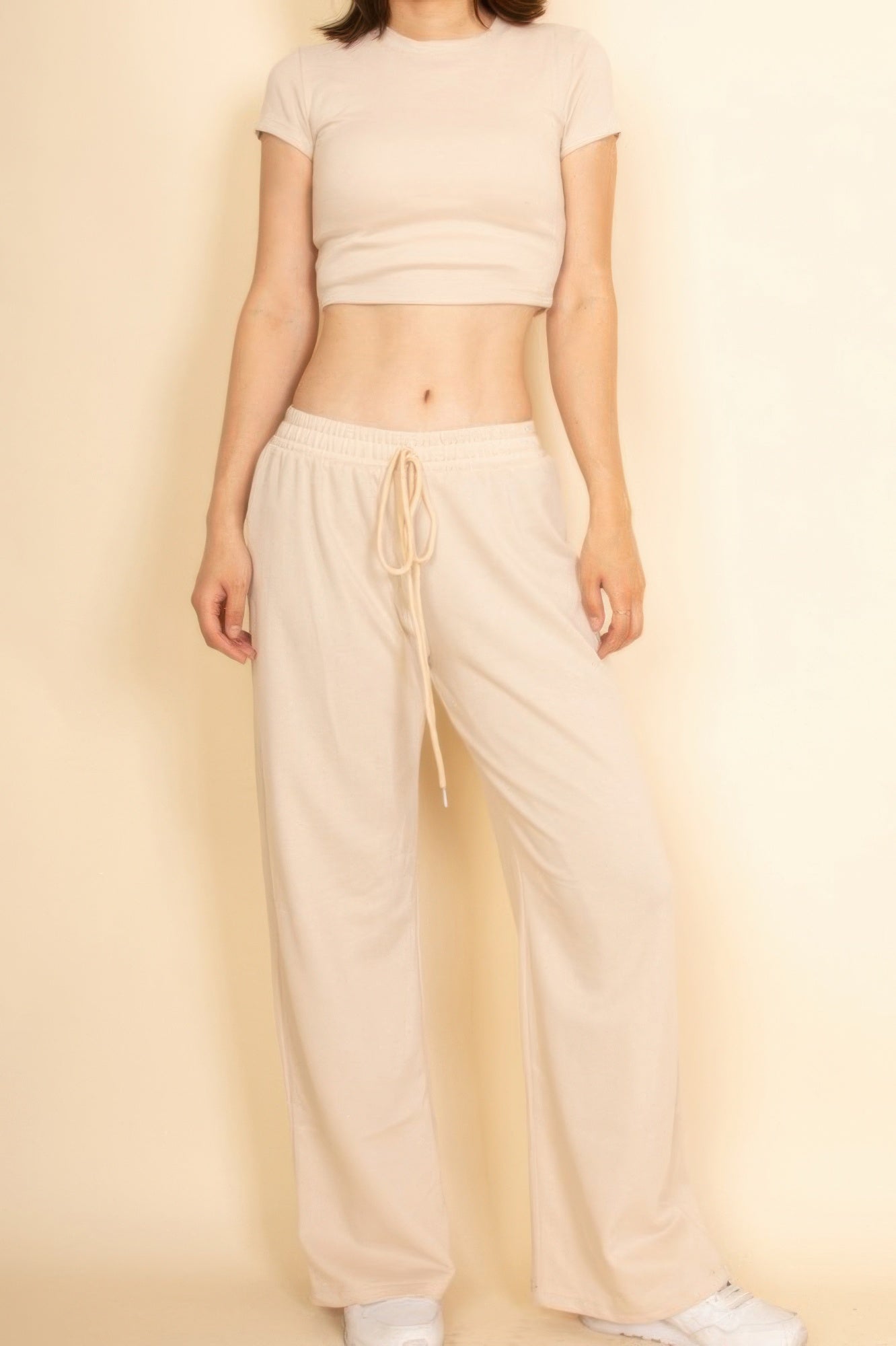 2-Piece Crop Tee & Wide Leg Lounge Pants Set — Lifestyle Shot | Gloravi