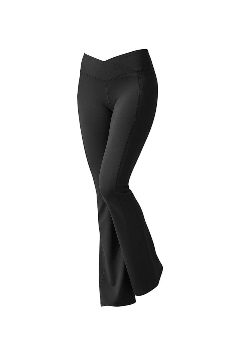 Women's High-Stretch Flared Yoga Pants — Close Up | Gloravi