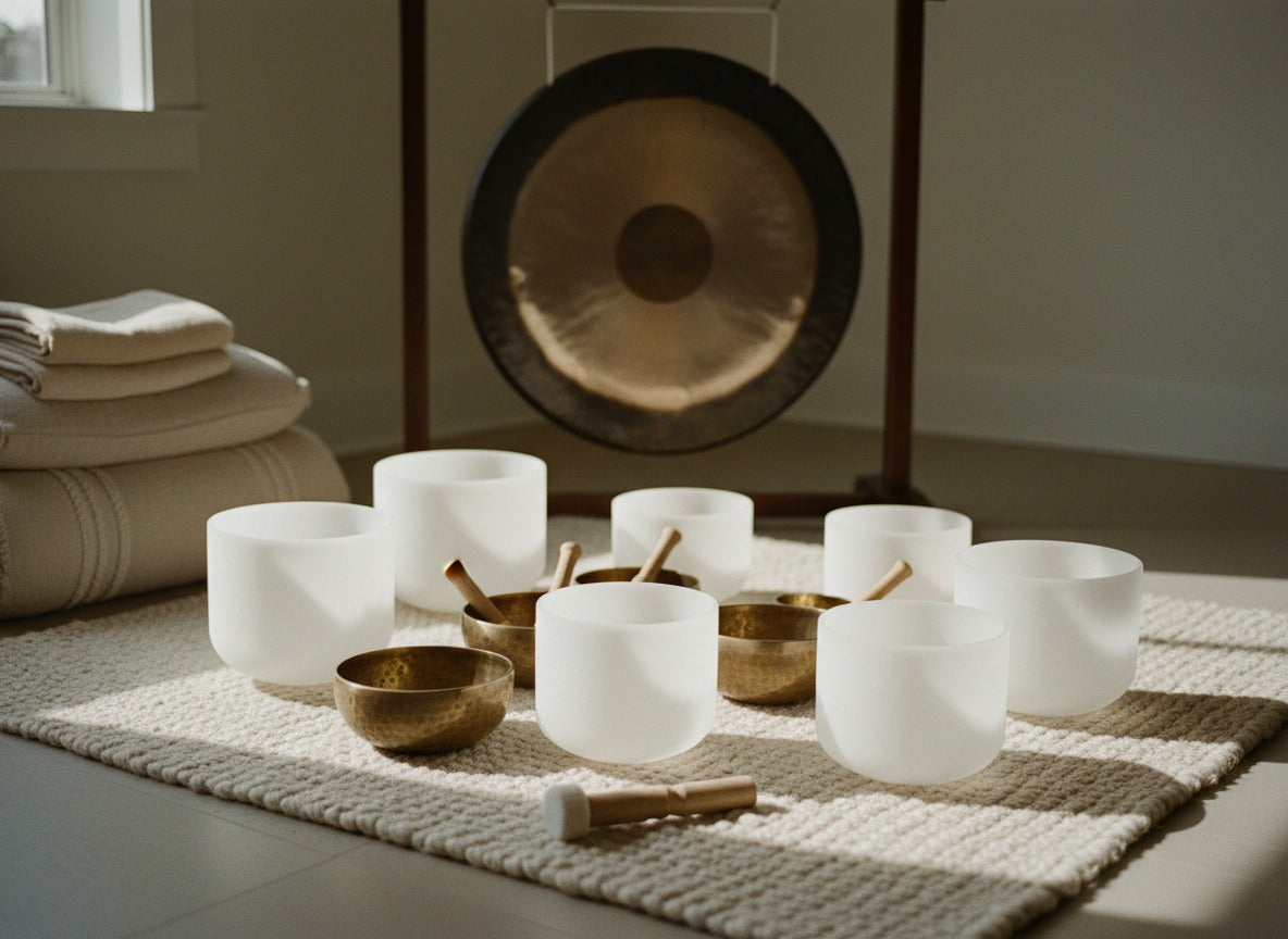 A singing bowl being played in low light